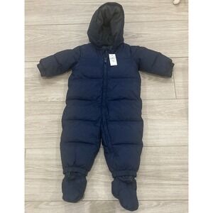 NEW Baby Gap Puffer Snowsuit 12-18 Months Navy Blue Hooded Fleece Lined NWT